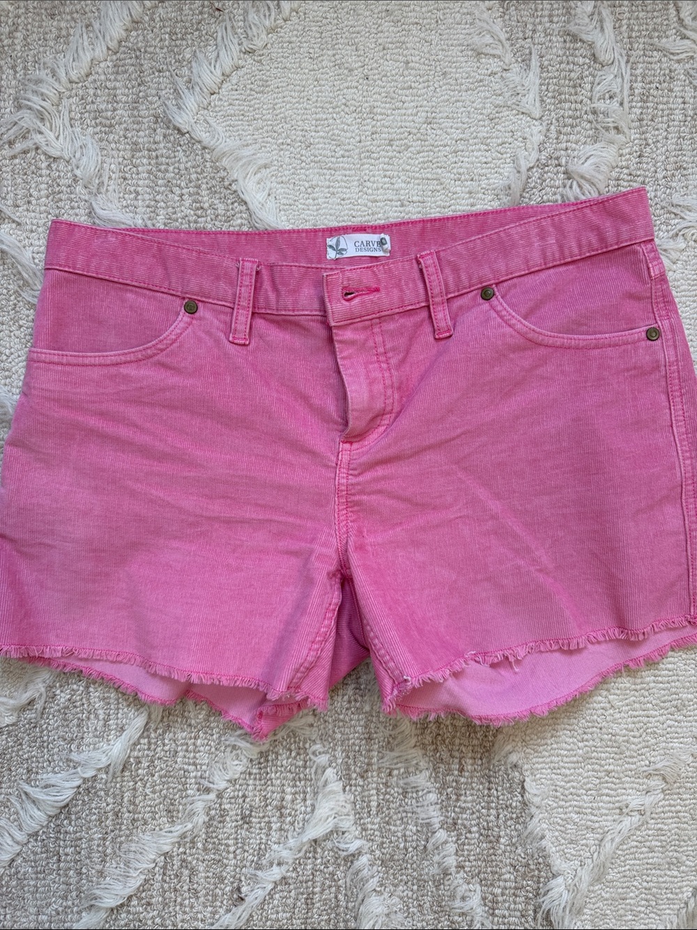 Carve Designs Pink Frayed Hem Corduroy Shorts